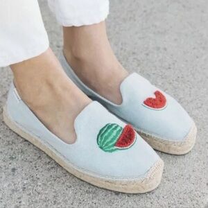 Anthropologie SOLUDOS Blue Chambray Watermelon Embroidered Espadrilles Size 6